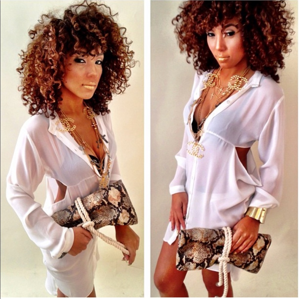 Snakeskin-Embossed Leather Clutch w. Rope Detail